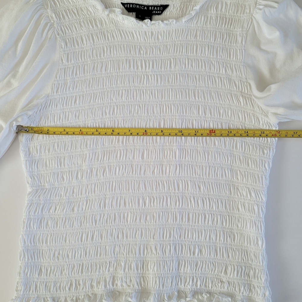 Veronica Beard Jeans Smocked Puff Sleeve Top White Clean Girl Feminine Small - Picture 6 of 8